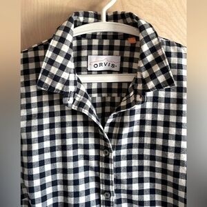 Orvis Women’s Flannel Shirt Med Black Off White Cotton Blend Long Sleeve